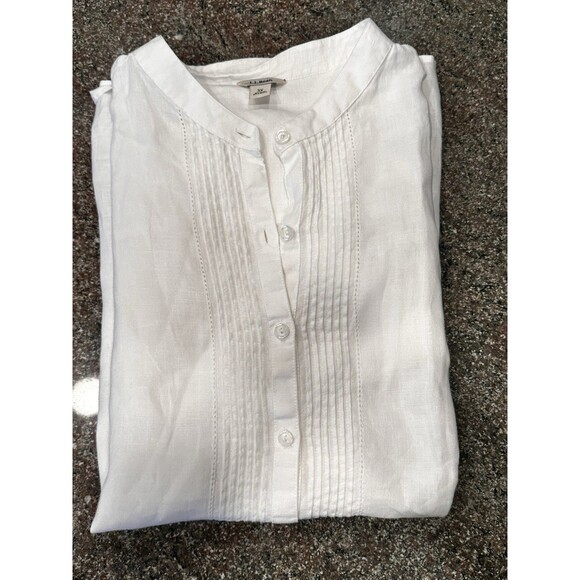 LL Bean Linen Tunic Top 3X Pleated Button Long Sleeves Resort Cruise 100% Linen - Picture 2 of 12